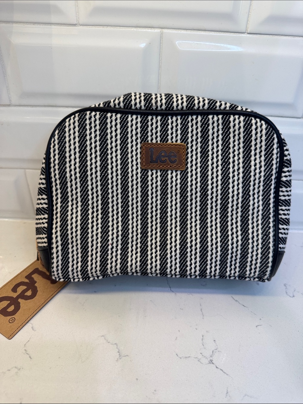 Lee Black and White Striped Canvas Pouch